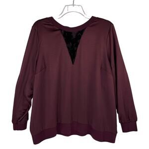 NWT LANE BRYANT | Burgundy Satin Lace Detail Sweatshirt | Women's 22/24